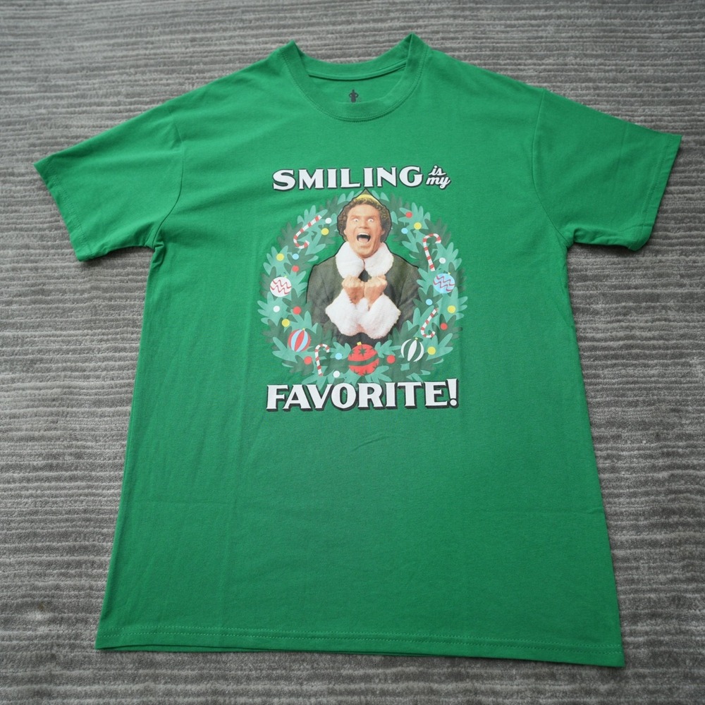 Elf T Shirt Men Smiling Is My Favorite Green Tee Cotton Cotton Poly Crew Medium